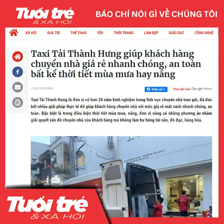 Báo tuổi trẻ và xã hội nói gì về chuyển nhà trọn gói Thành Hưng