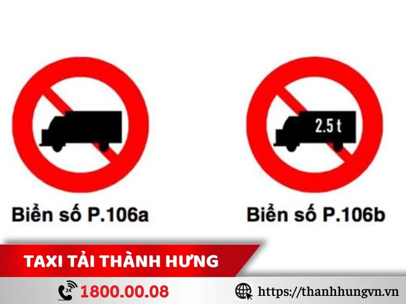 Biển cấm xe tải chở hàng 1 tấn P.106a và P.106b có thiết kế tương tự nhau