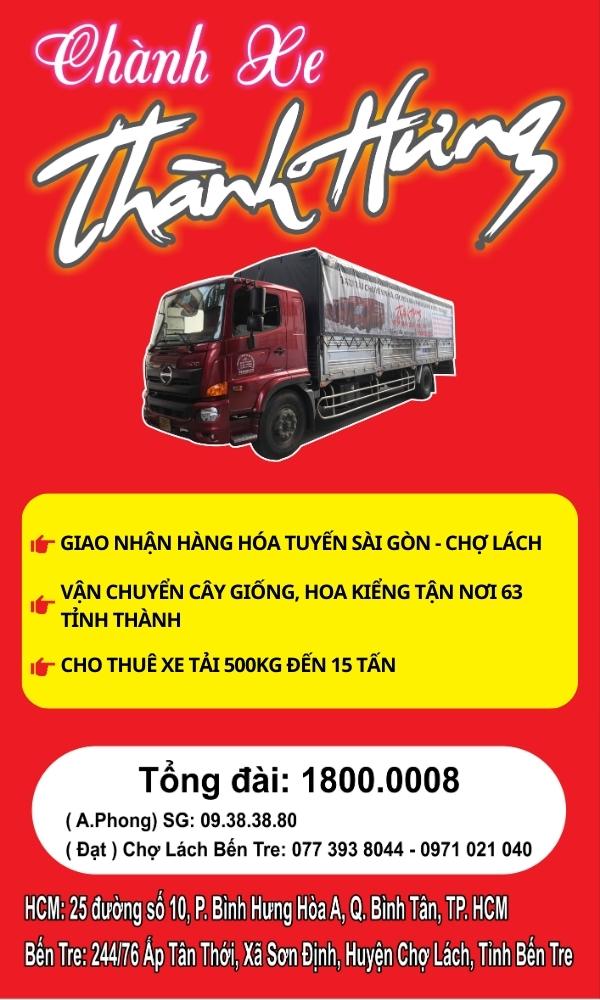 Chành xe TpHCM đi Bến Tre giá rẻ, uy tín Thành Hưng