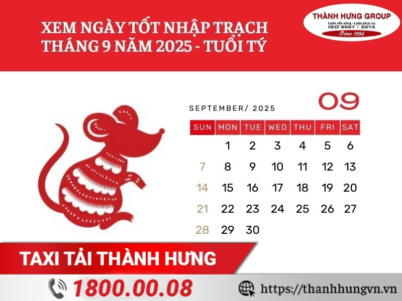 Danh sách ngày tốt nhập trạch tháng 9/2025 tuổi Tý