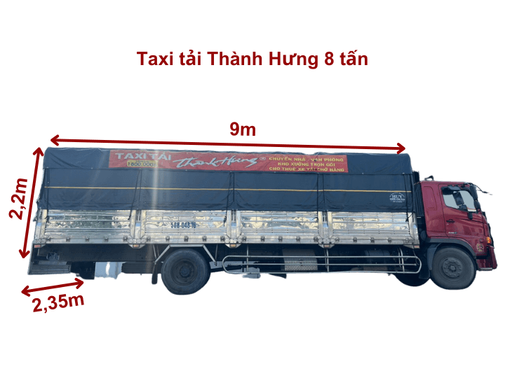 Giá thuê xe tải 8 tấn 9m x 2,35m x 2,2m thùng bạc
