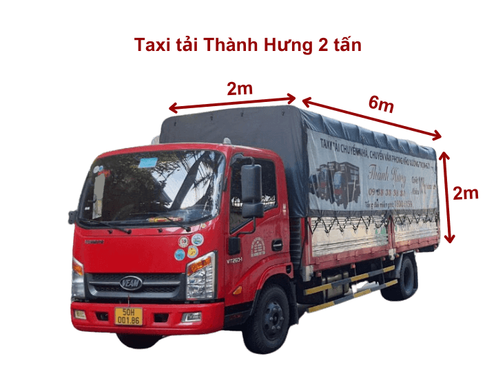 Giá taxi tải Thành Hưng 2 tấn 6m x 2m x 2m thùng bạc