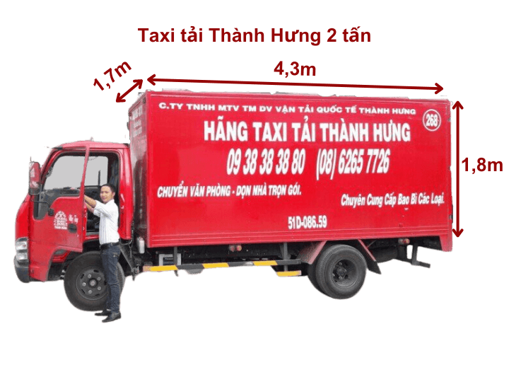 Giá xe tải Thành Hưng 2 tấn 4,3m x 1,7m x 1,8m