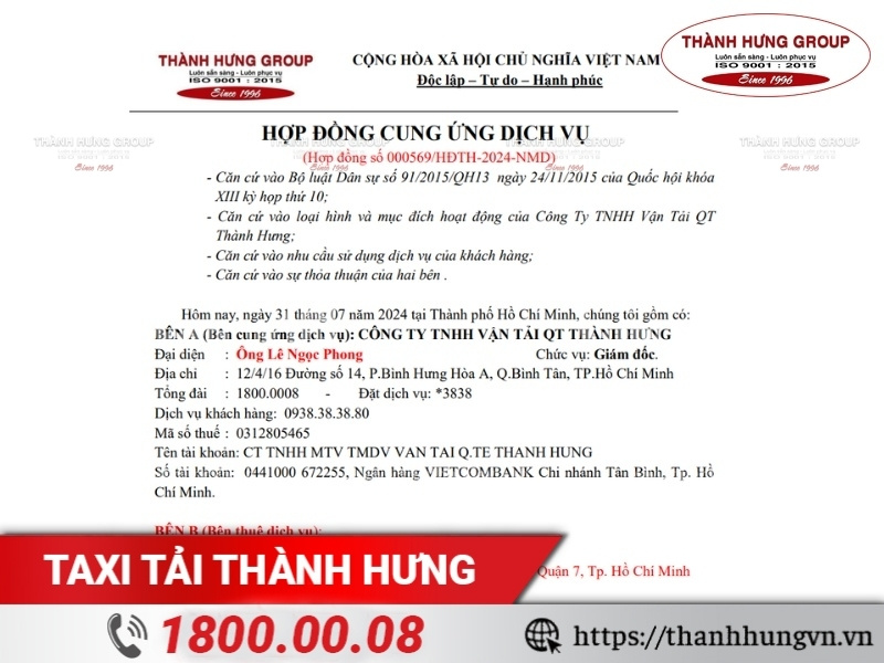 Hợp đồng cung ứng dịch vụ chuyển nhà trọn gói Thành Hưng