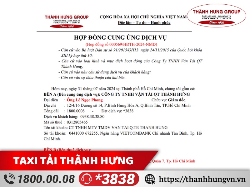 Hợp đồng cung ứng dịch vụ chuyển nhà trọn gói Thành Hưng