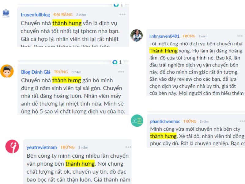 Các đánh giá, review của khách hàng về dịch vụ và đội ngũ nhân sự