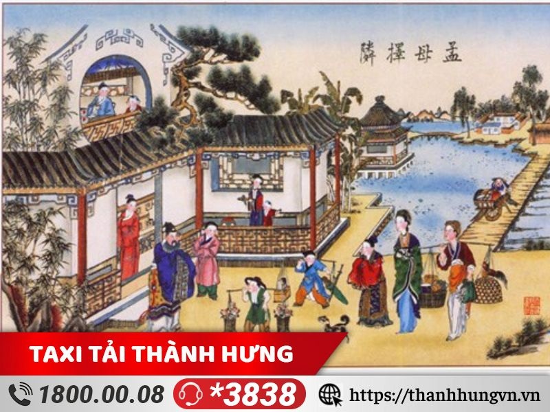 Mẹ Mạnh Tử quyết định chuyển nhà sau khi thấy con bắt chước hoạt động buôn bán ngoài chợ.