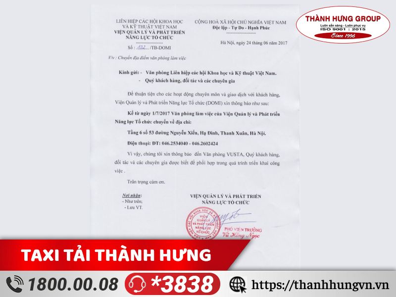 Mẫu thông báo chuyển địa chỉ văn phòng trang trọng