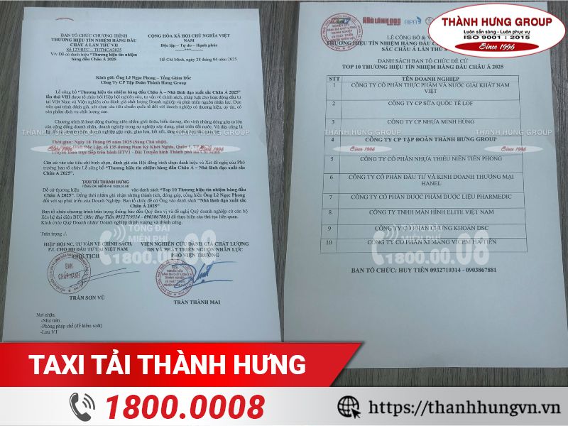 Thành Hưng Group tự hào khi được đề cử Top 10 Thương hiệu tín nhiệm hàng đầu Châu Á 2025