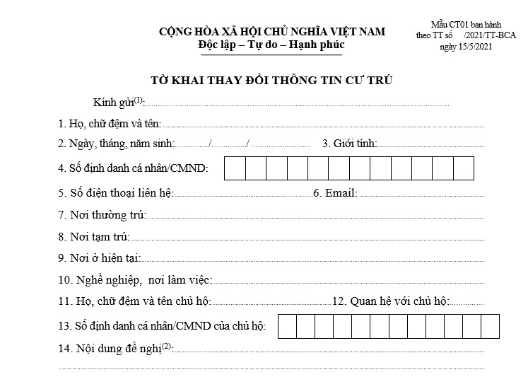 Tờ khai thay đổi thông tin cư trú