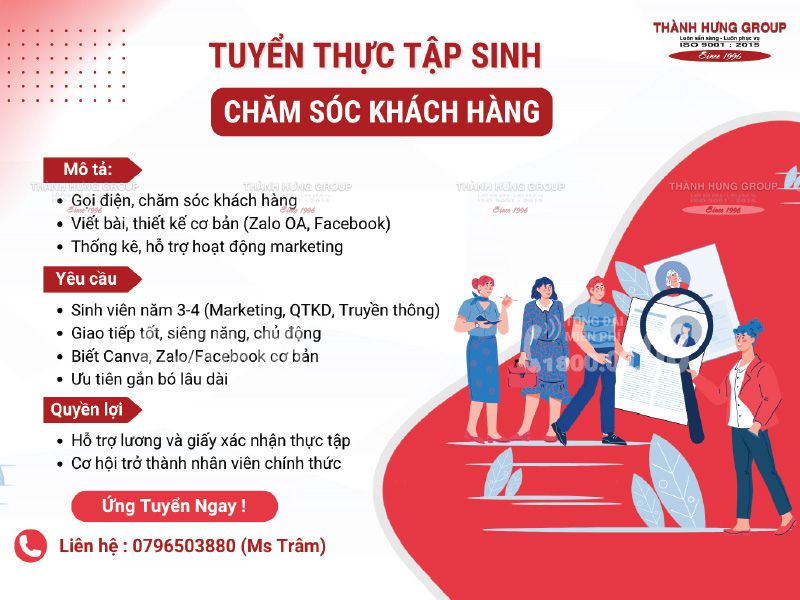 Thành Hưng Group tuyển dụng thực tập sinh chăm sóc khách hàng