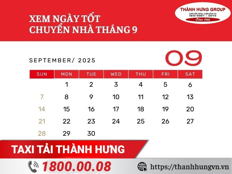 Danh sách ngày tốt chuyển nhà tháng 9 năm 2025 theo lịch dương