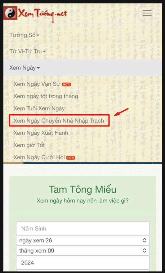 Hướng dẫn xem trên website Xem Tướng