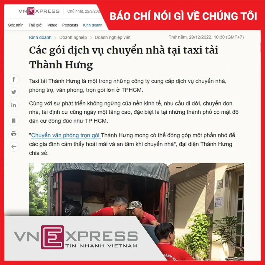 Các gói dịch vụ chuyển nhà tại taxi tải Thành Hưng