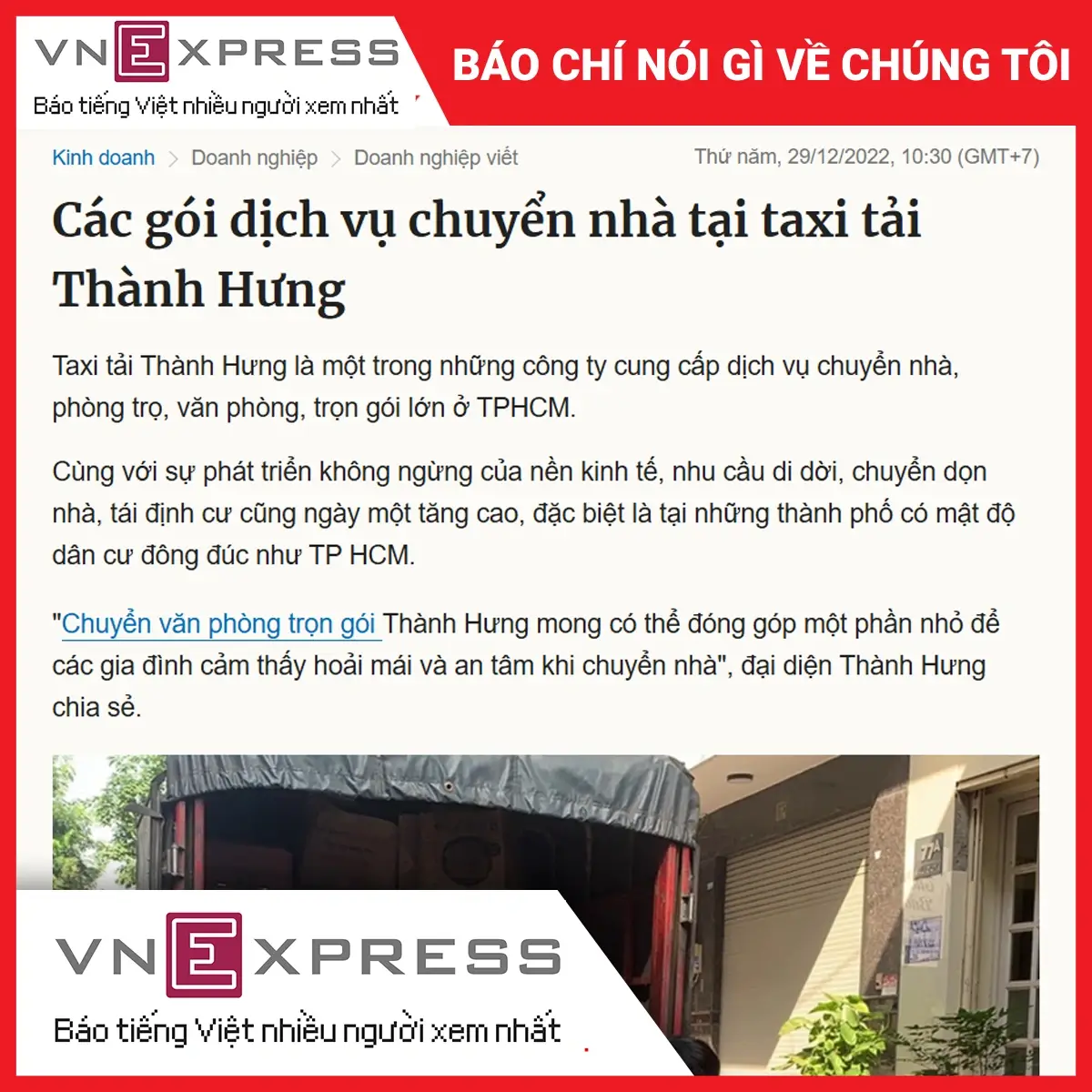 Các gói dịch vụ chuyển nhà tại taxi tải Thành Hưng