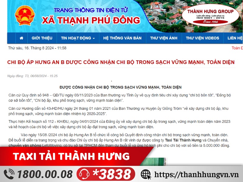 Taxi Tải Thành Hưng hân hạnh tham dự buổi lễ và ủng hộ kinh phí cho Chi Bộ Ấp Hưng An B